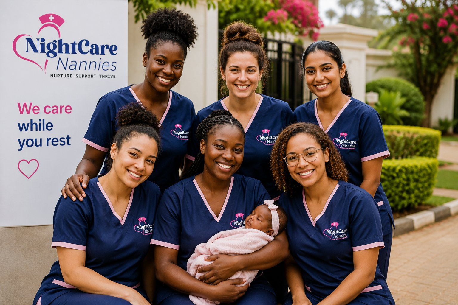 Team of NightCare Nannies nurses and midwives in uniform