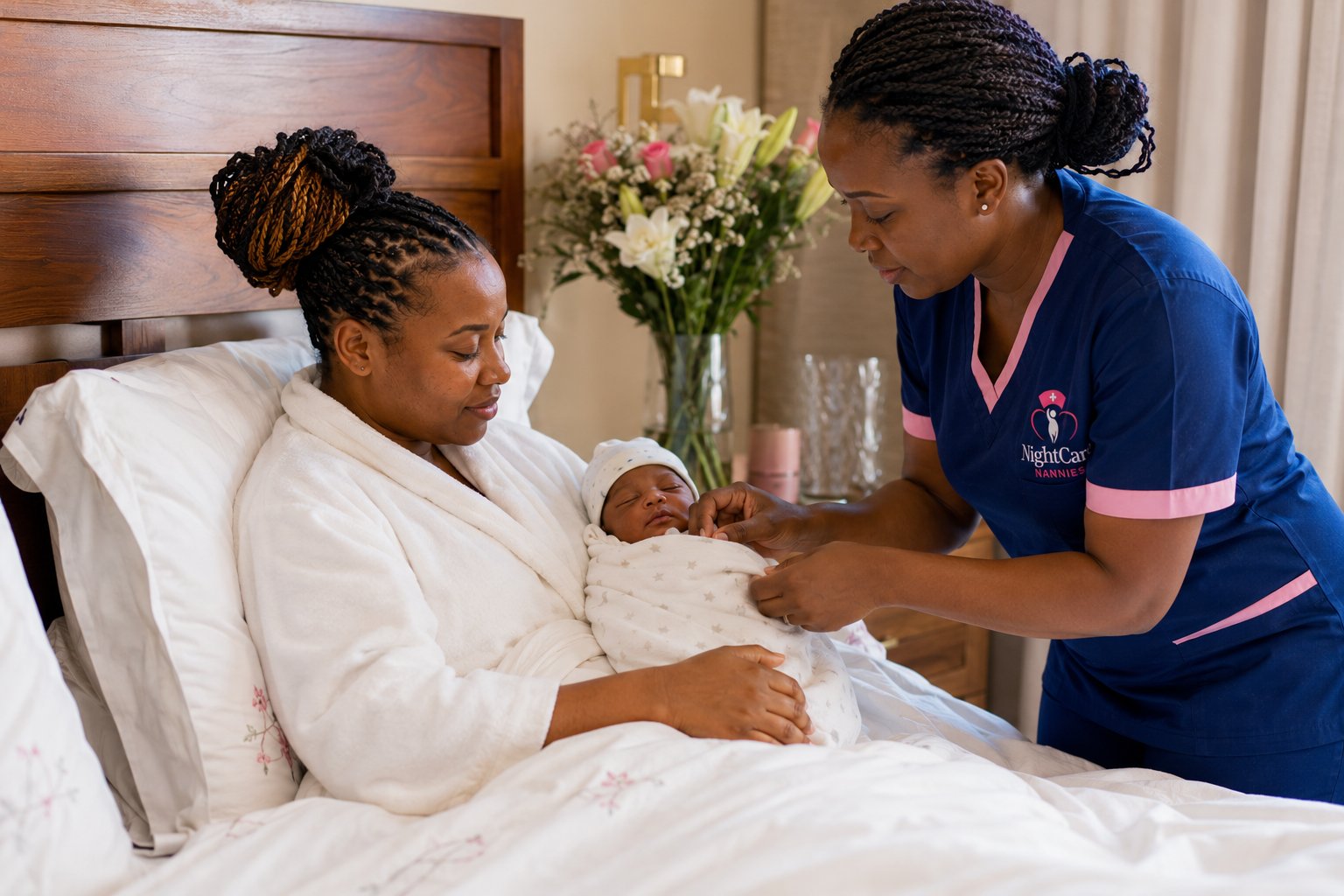 Mother recovering at home with her newborn