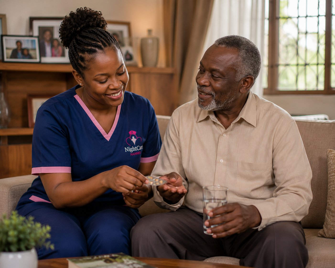 NightCare Nannies caregiver with an elderly client
