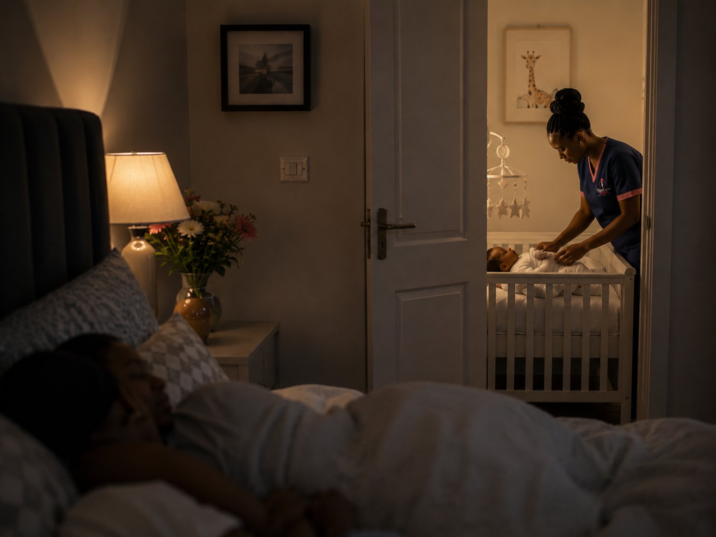 NightCare Nannies night nurse settling a baby