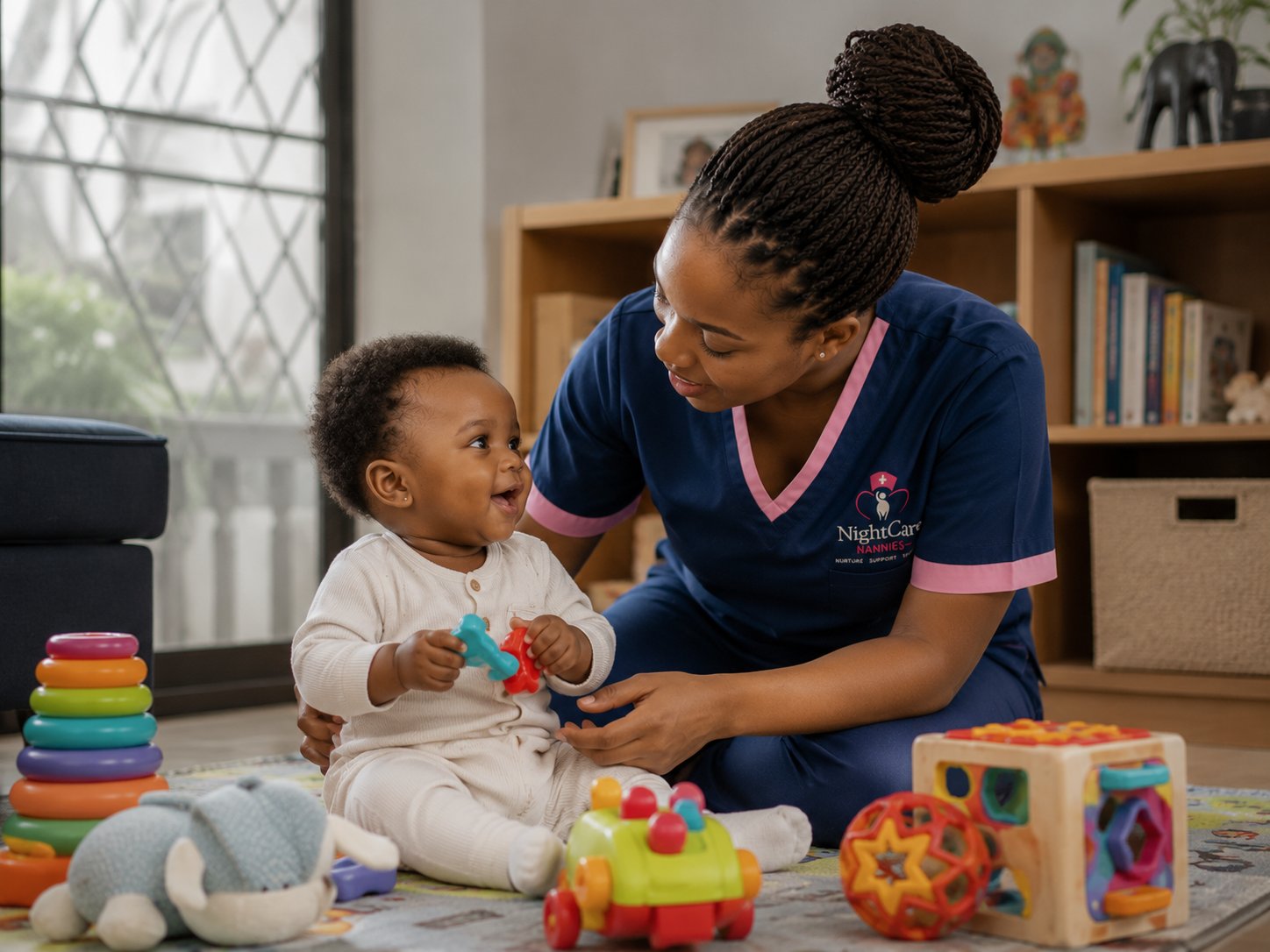 NightCare Nannies caregiver with a toddler at play